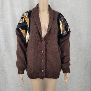Cervelle 80s Brown Mohair Eclectic Grandpa Grandmacore Sweater Cardigan Medium